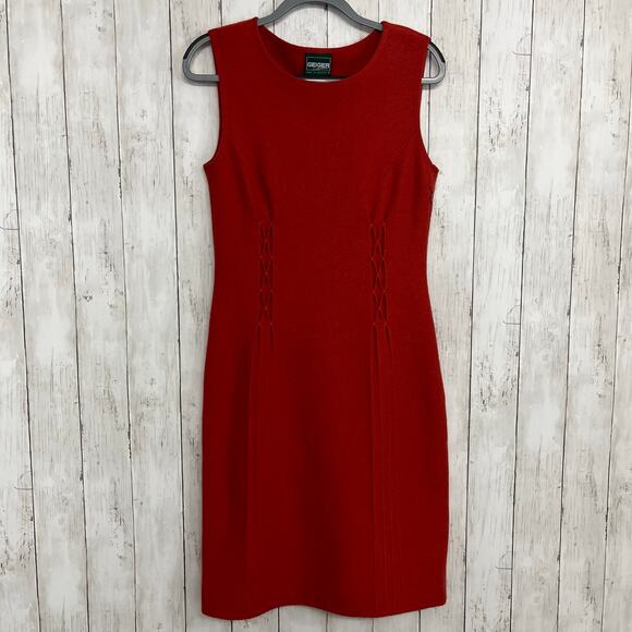 Geiger Of Austria Red Sleeveless Fitted Elegant Classic Warm Pure Wool Dress 6-8 - Picture 1 of 10